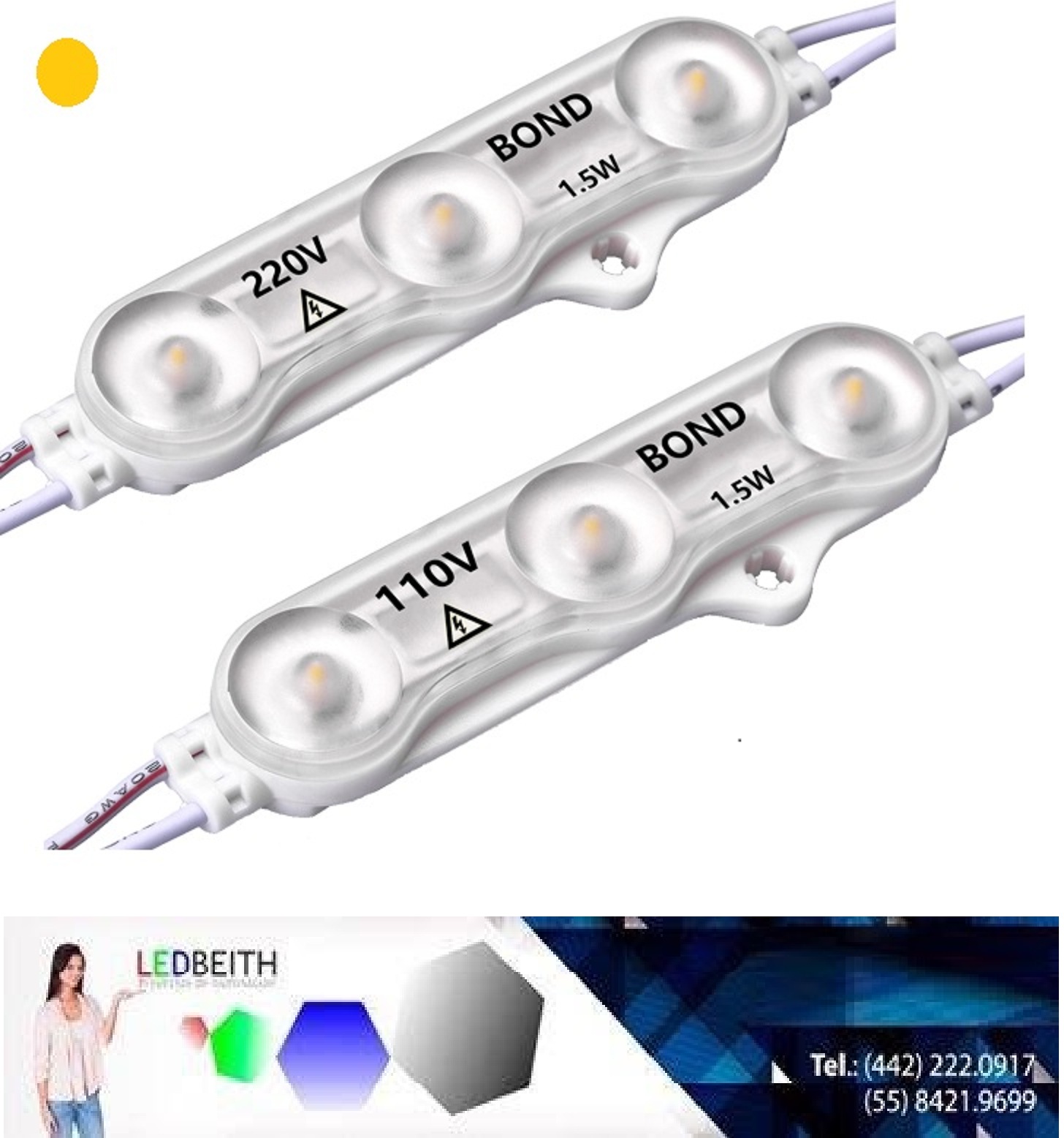 Módulo LED 110V, 3x12835, IP67, Blanco Cálido