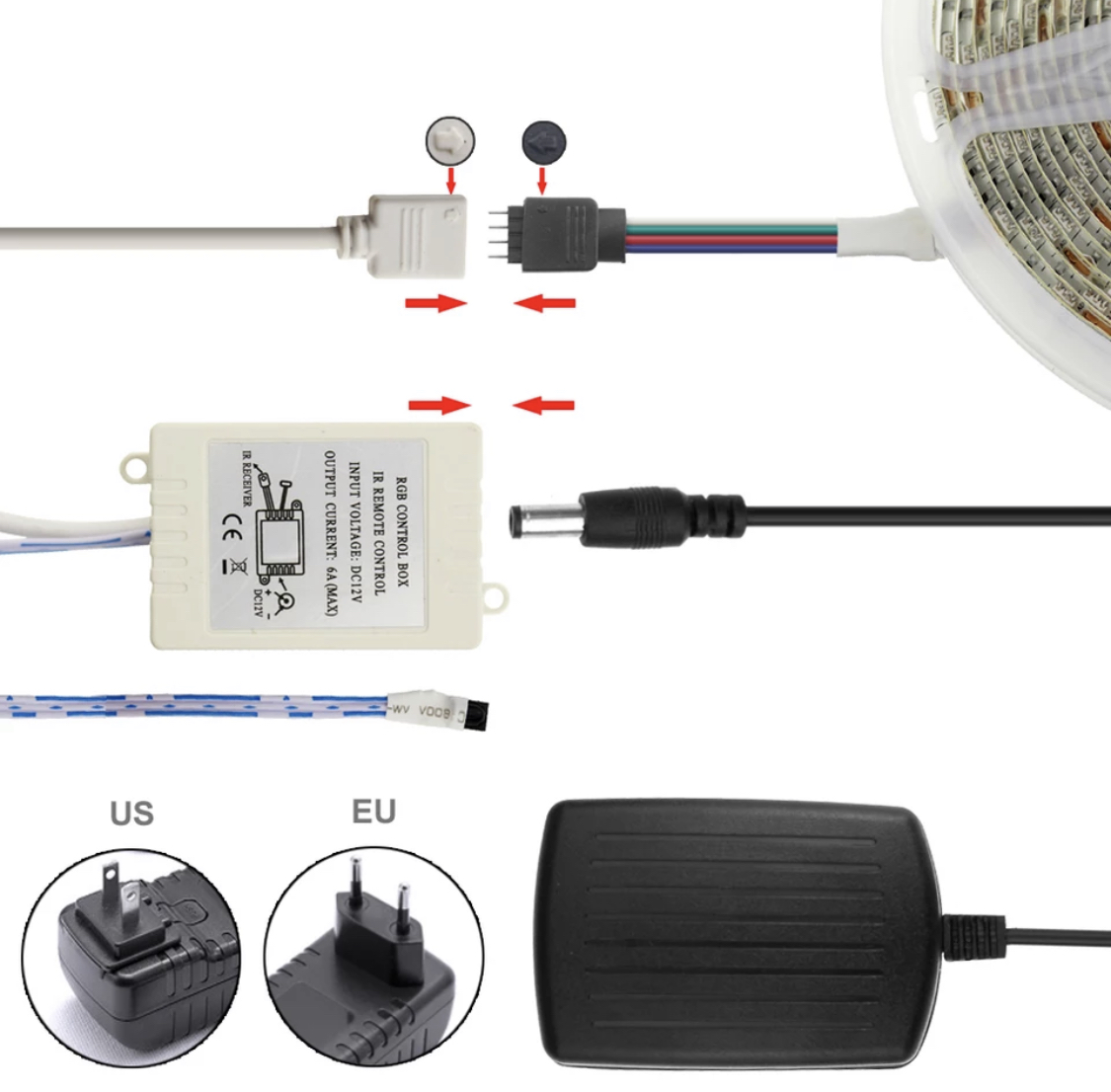 Controlador para tira LED RGB, Dimmer por control remoto IR de 24 botones