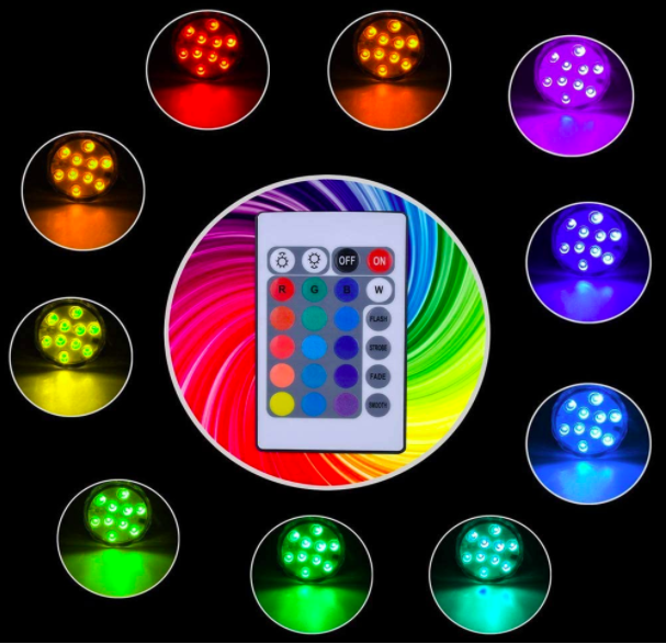 Luces LED RGB sumergibles - Control Remoto a Prueba de Agua Que Cambia de Color Luz a Prueba de Agua con 10LED