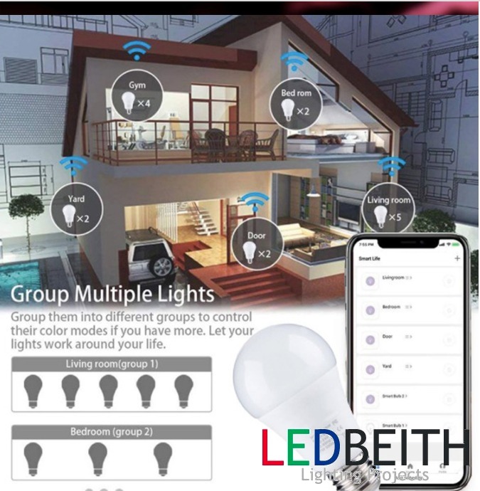 FOCO LED RGBW Inteligente WiFi, compatible con Alexa Google Home IFTTT, E27 7W, 500 LM