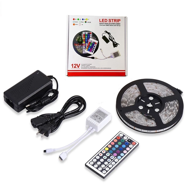 KIT Tira de led de 5m con controlador 44 opciones IR mas fuente de alimentación de 12V 5A.