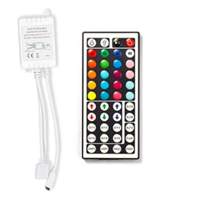 KIT tira LED SMD5050, 5m (30 Led/m), RGB - IP65 -CTRL 44 op.-Adaptador 3A