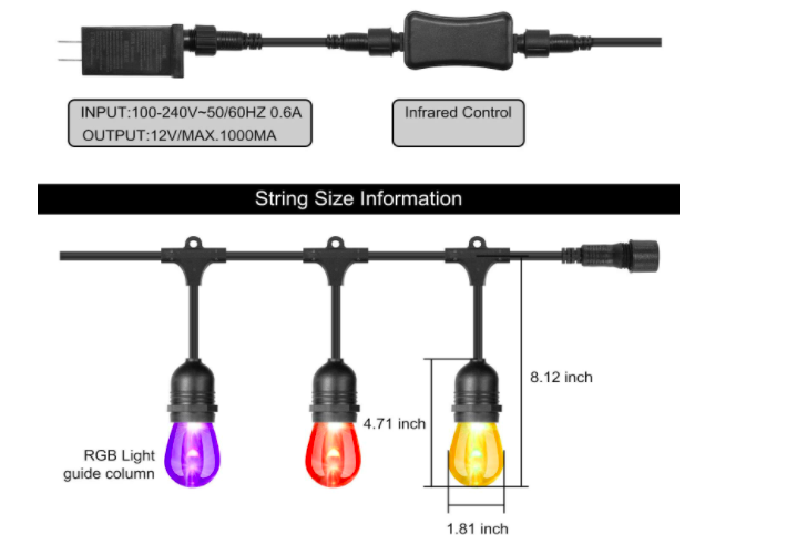 Cadena De 10 Luces Led Rgb De Colores, 7.3 Metros