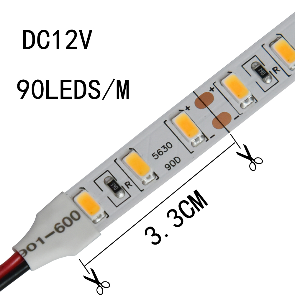 Tira flexible SMD5630, 90 L/M,  5M, IP20, Blanco Cálido